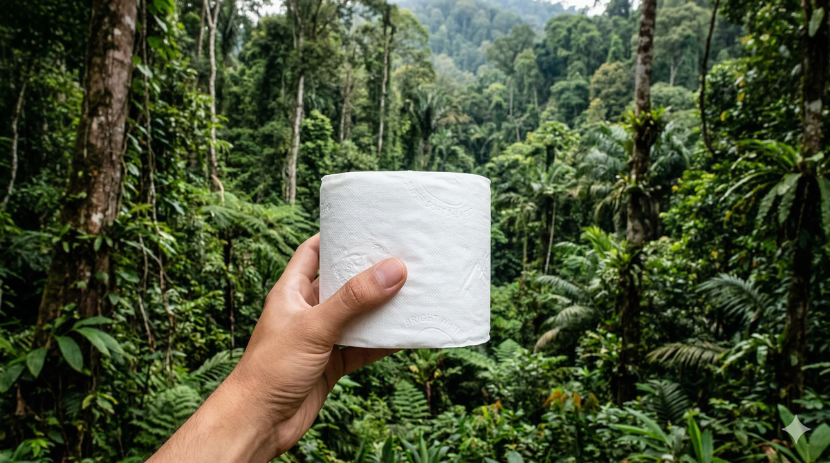Toilettenpapier vor dem Regenwald in Indonesien